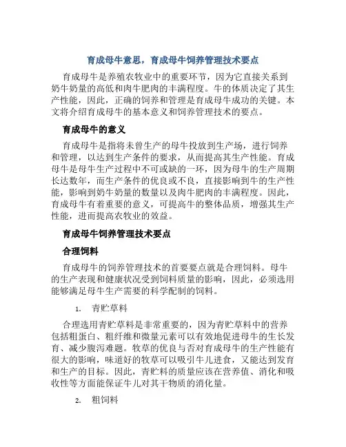 育成母牛意思,育成母牛饲养管理技术要点