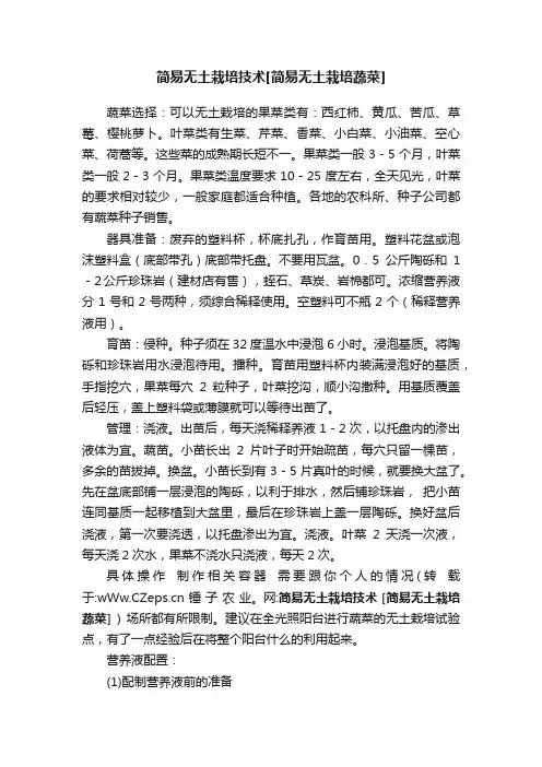 简易无土栽培技术[简易无土栽培蔬菜]