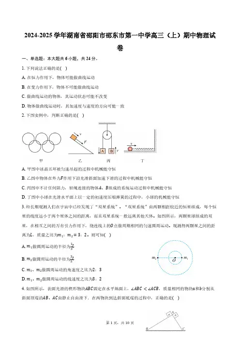 2024-2025学年湖南省邵阳市邵东市第一中学高三(上)期中物理试卷(含答案)