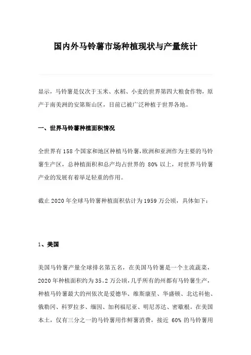 国内外马铃薯市场种植现状与产量统计