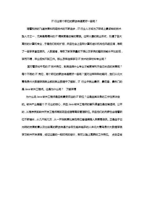 IT行业哪个职位的薪资待遇更好一些呢？