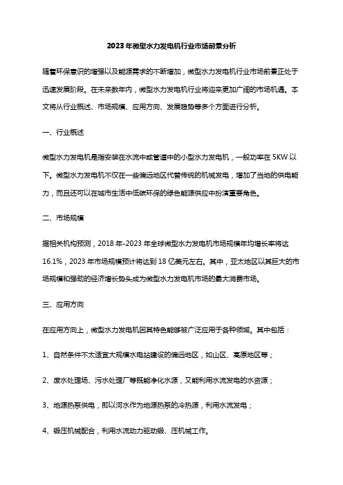 2023年微型水力发电机行业市场前景分析