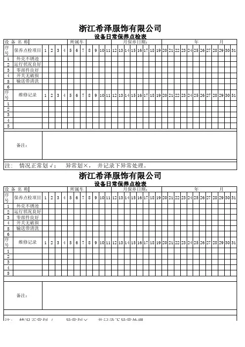 检针日常点检表