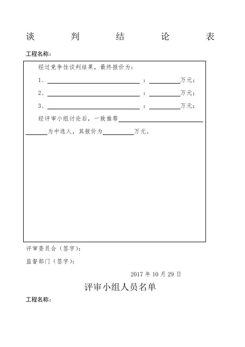 竞争性磋商开标评标表格