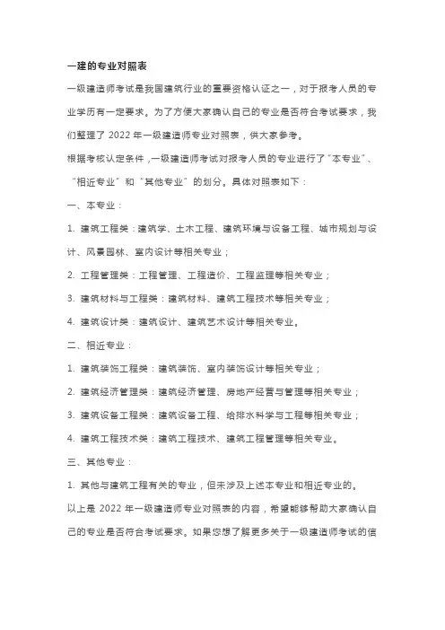 一级建造师相近专业对照表