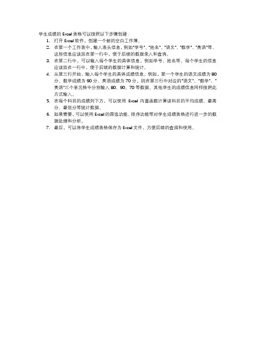 学生成绩excel表格