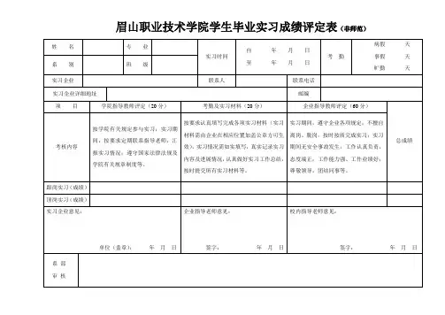眉山职业技术学院学生毕业实习成绩评定表(非师范)
