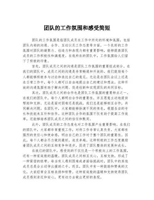 团队的工作氛围和感受简短