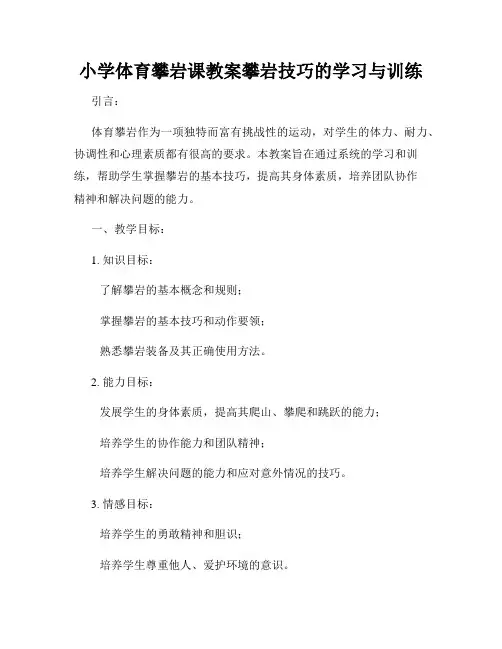 小学体育攀岩课教案攀岩技巧的学习与训练