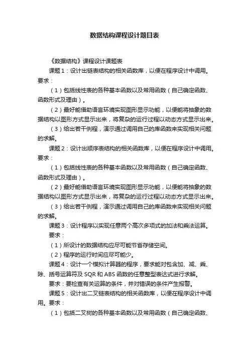 数据结构课程设计题目表