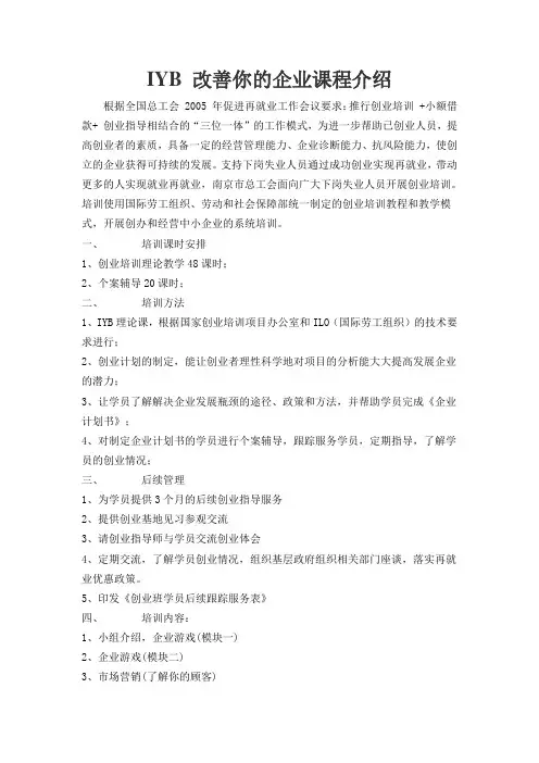 IYB 改善你的企业课程介绍