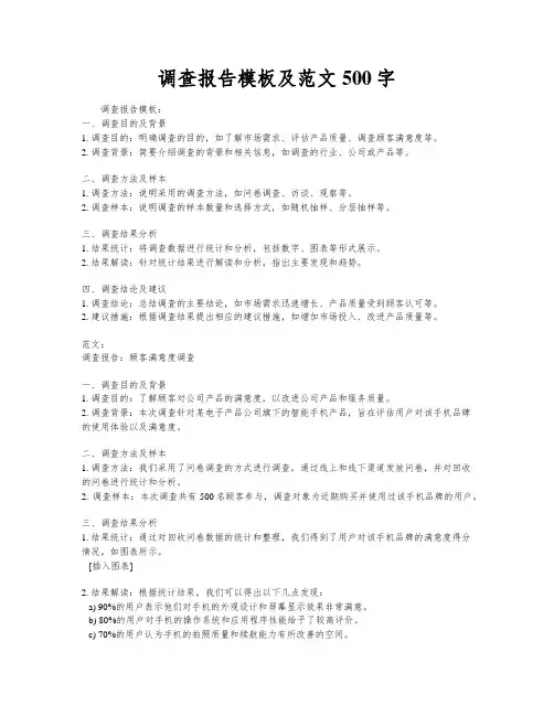 调查报告模板及范文500字