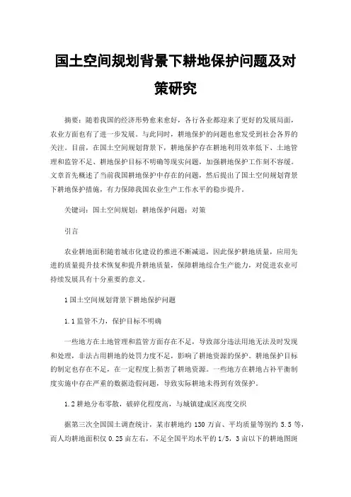 国土空间规划背景下耕地保护问题及对策研究