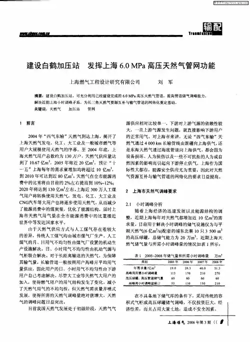 建设白鹤加压站 发挥上海6.0 MPa高压天然气管网功能