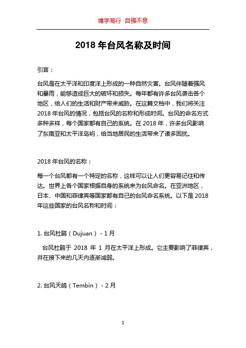 2018年台风名称及时间