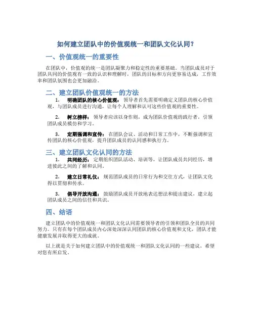 如何建立团队中的价值观统一和团队文化认同？