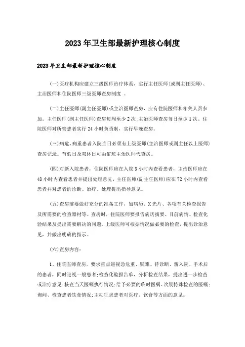 2023年卫生部最新护理核心制度
