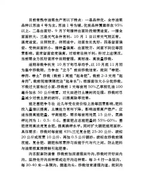 切实提高油菜移栽质量