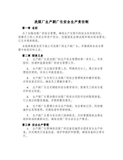 洗煤厂生产副厂长安全生产责任制