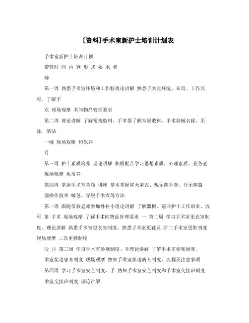 [资料]手术室新护士培训计划表
