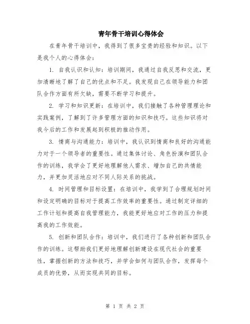 青年骨干培训心得体会