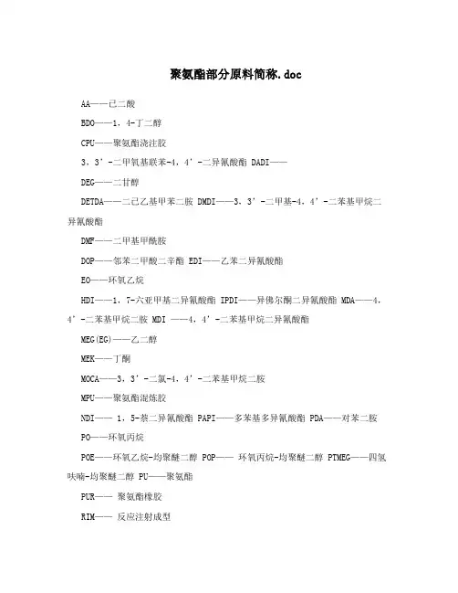聚氨酯部分原料简称
