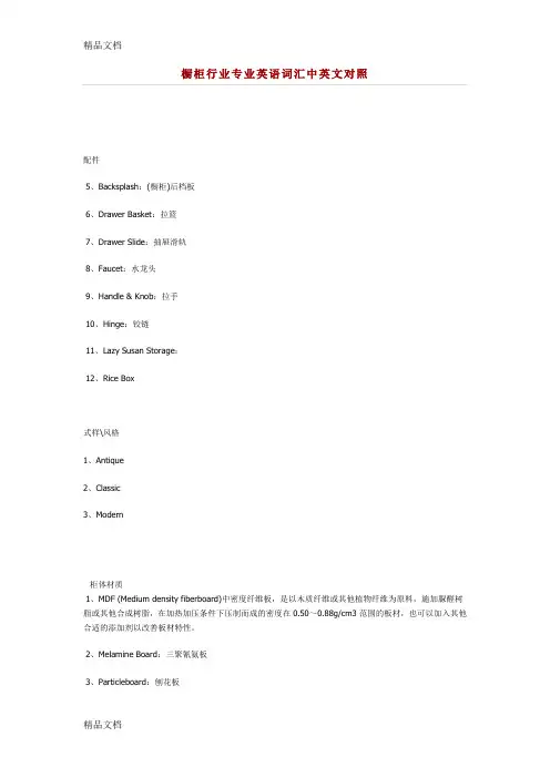 橱柜行业专业英语词汇中英文对照知识讲解