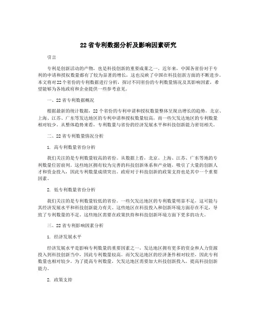 22省专利数据分析及影响因素研究