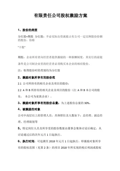股权激励方案有限责任公司