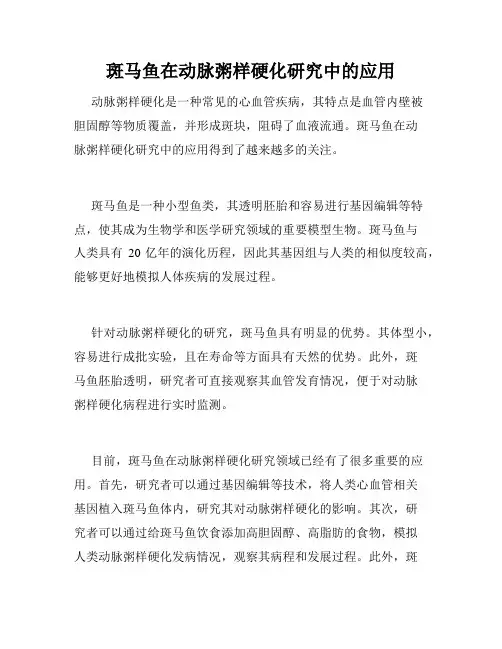 斑马鱼在动脉粥样硬化研究中的应用