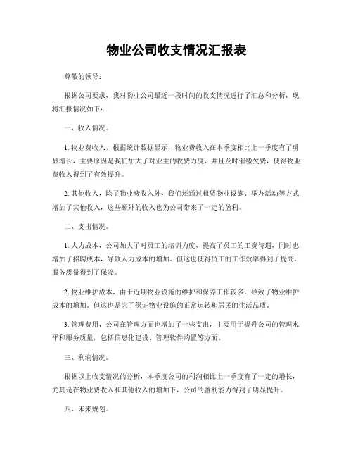 物业公司收支情况汇报表