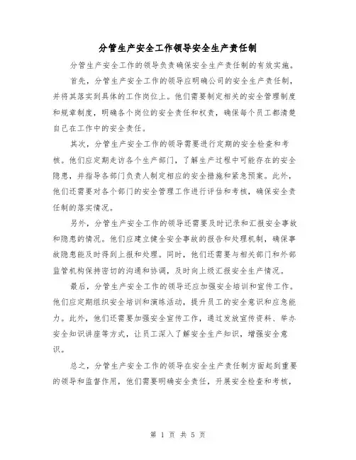 分管生产安全工作领导安全生产责任制(3篇)