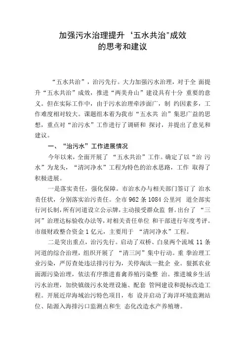 加强污水治理提升“五水共治”成效思考和建议