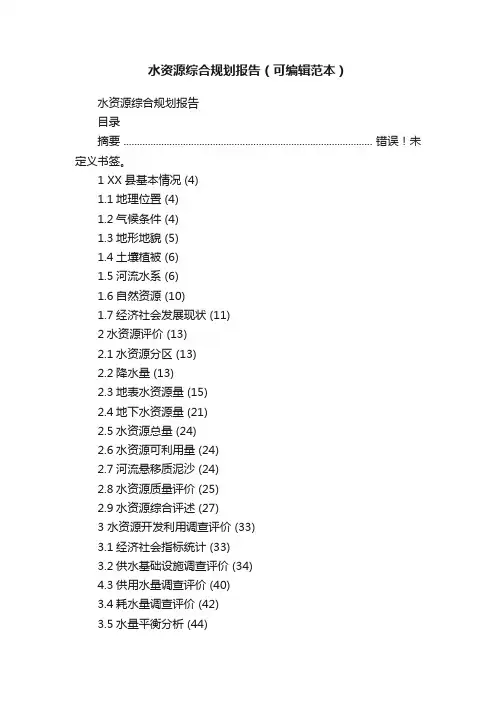 水资源综合规划报告（可编辑范本）