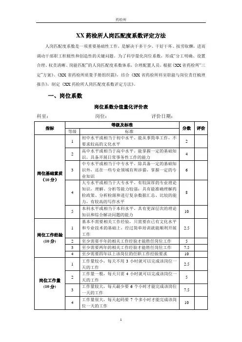 药检所人岗匹配度系数评定方法