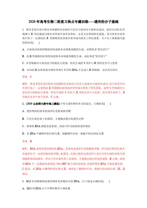 2020年高考生物二轮复习热点专题训练-遗传的分子基础(解析版)