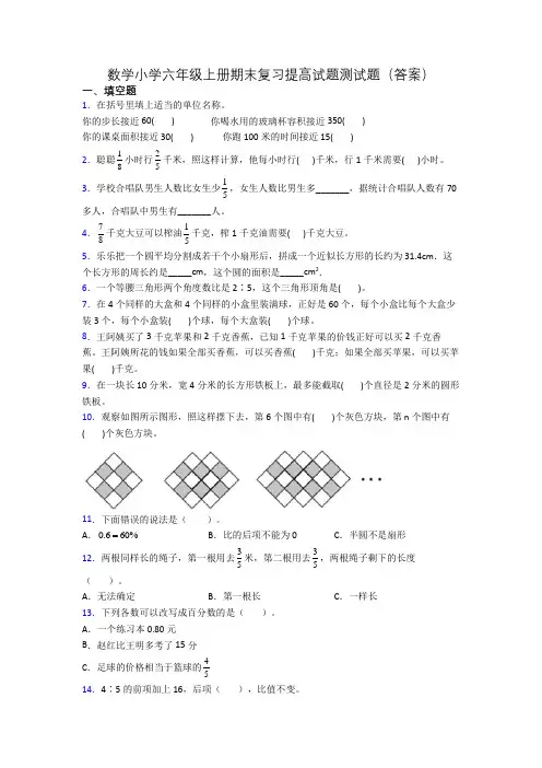 数学小学六年级上册期末复习提高试题测试题(答案)