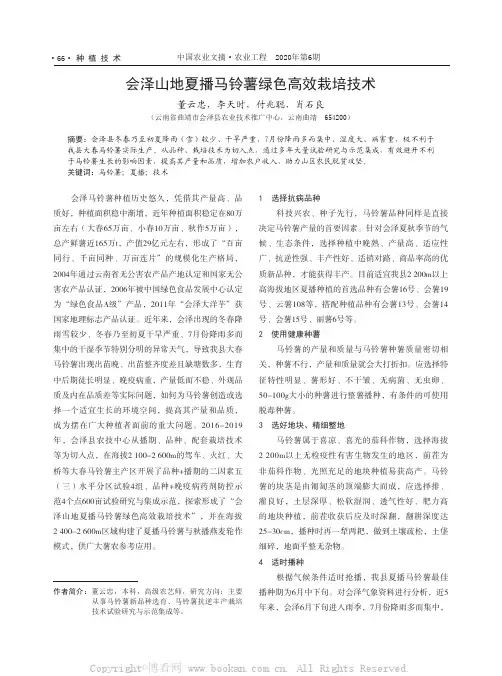 会泽山地夏播马铃薯绿色高效栽培技术