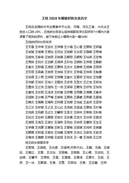 王姓2018年最新好听女孩名字