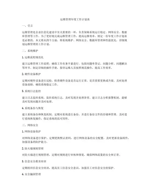 运维管理年度工作计划表