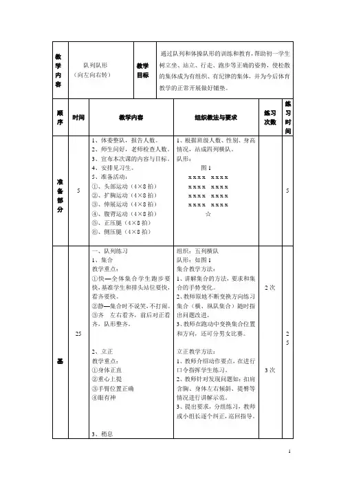 队列队形(向左向右转)教案