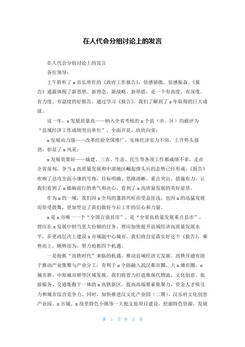 在人代会分组讨论上的发言