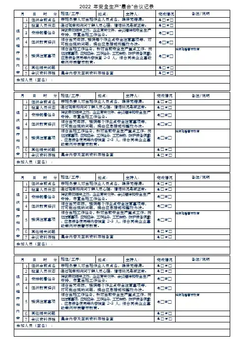 安全晨会记录表