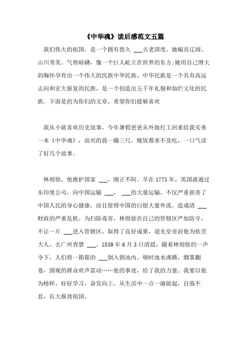 2021年《中华魂》读后感范文五篇