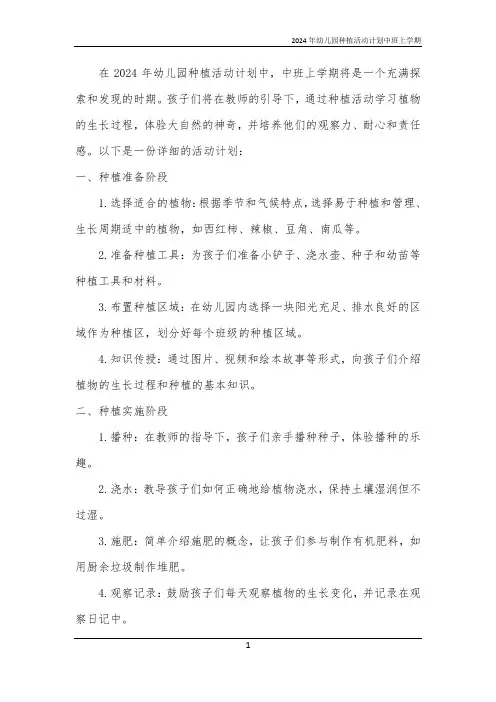 2024年幼儿园种植活动计划中班上学期