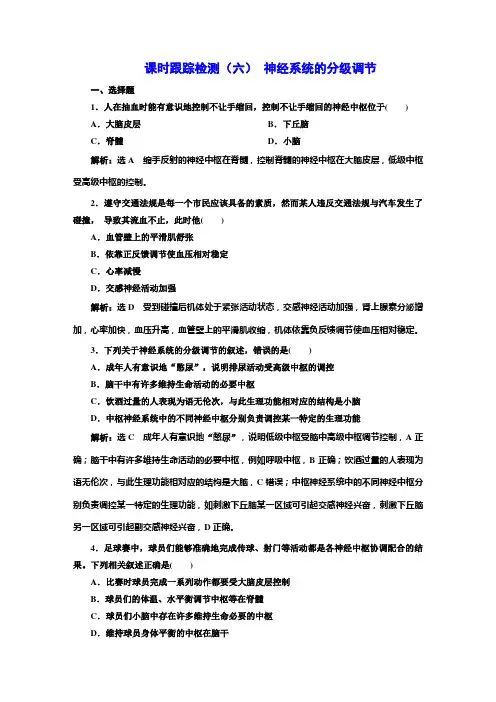 人教版高中生物选择性必修1课时跟踪检测(六)神经系统的分级调节含答案