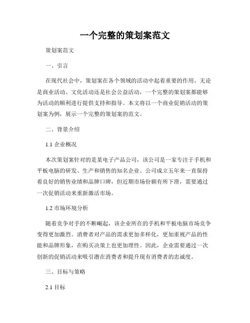 一个完整的策划案范文
