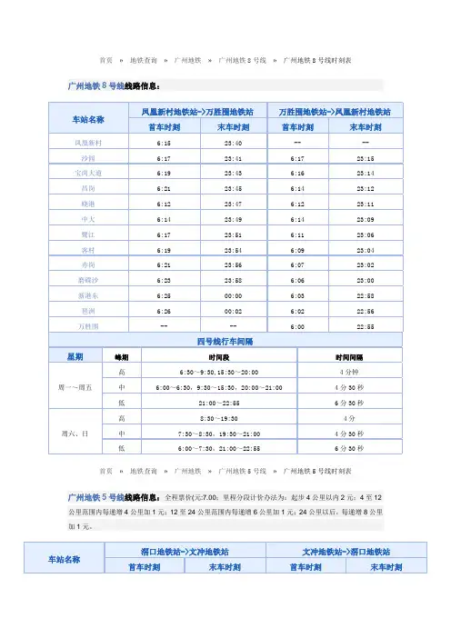 广州各地铁时刻表整合