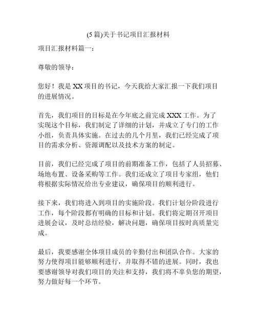 (5篇)关于书记项目汇报材料