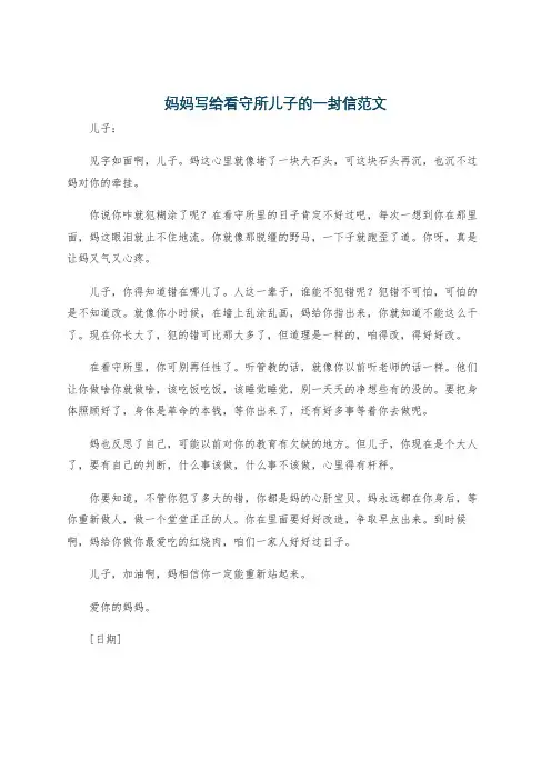妈妈写给看守所儿子的一封信范文